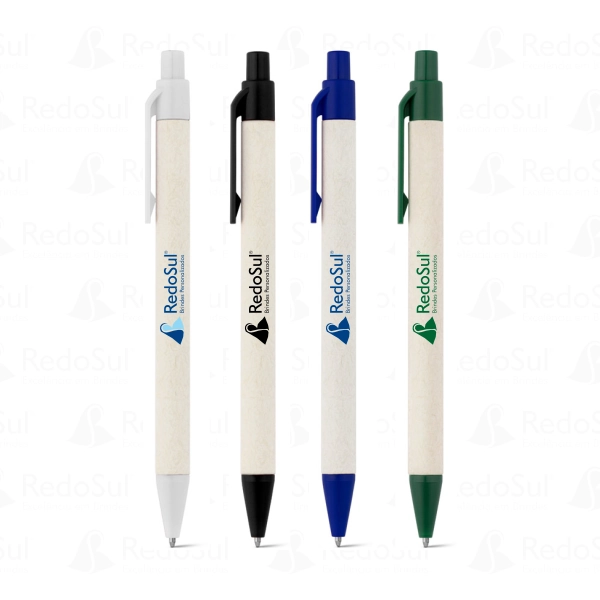 Caneta personalizada produzida através de pacotes de leite reciclado Caneta personalizada produzida através de pacotes de leite reciclado